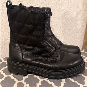 Alberto Torresi Black Moto Lug Combat Boots Leather Quilted Lined Side Zip